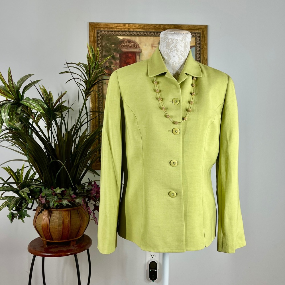 Hartly Westwood Blazer Women M Lime Green Textured Crepe 4-Button Tailored Coat